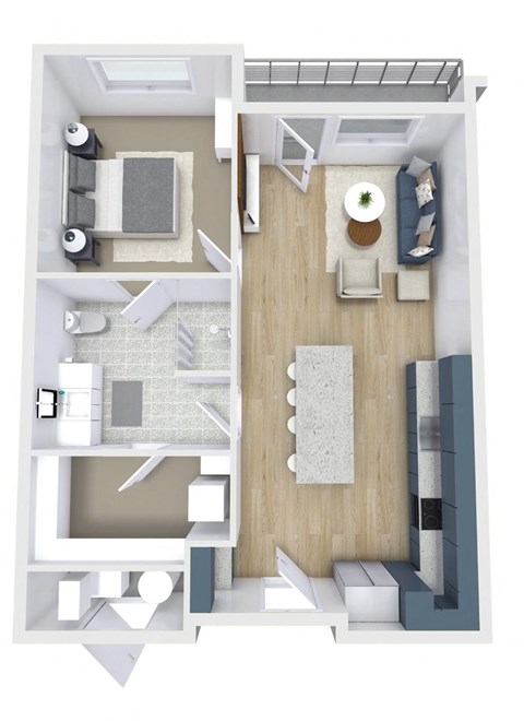 a floor plan of a bedroom with a bathroom and a living room
